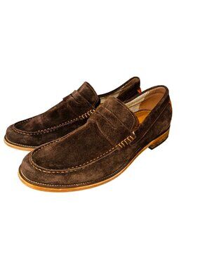 Brown Suede Aldo Mens 11 Penny Loafers Orange Heel Preppy Academic Old Money